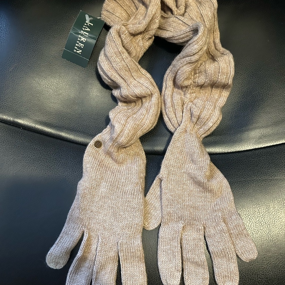 Ralph Lauren Tan Ruched Gloves Set